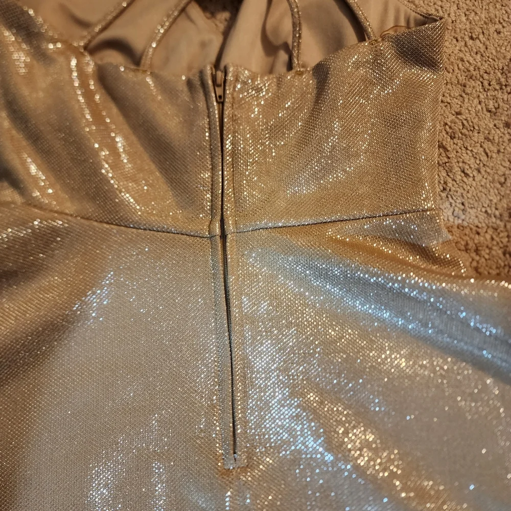 Teeze Me Macy'sGold Shimmer Fit &FlareDress Size 3/4 - Picture 14 of 16
